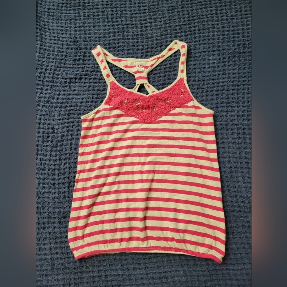 SO Y2K Vintage Lace Trim Cami Tank Top Juniors M, Scoop Neck, Preppy Clean Girl